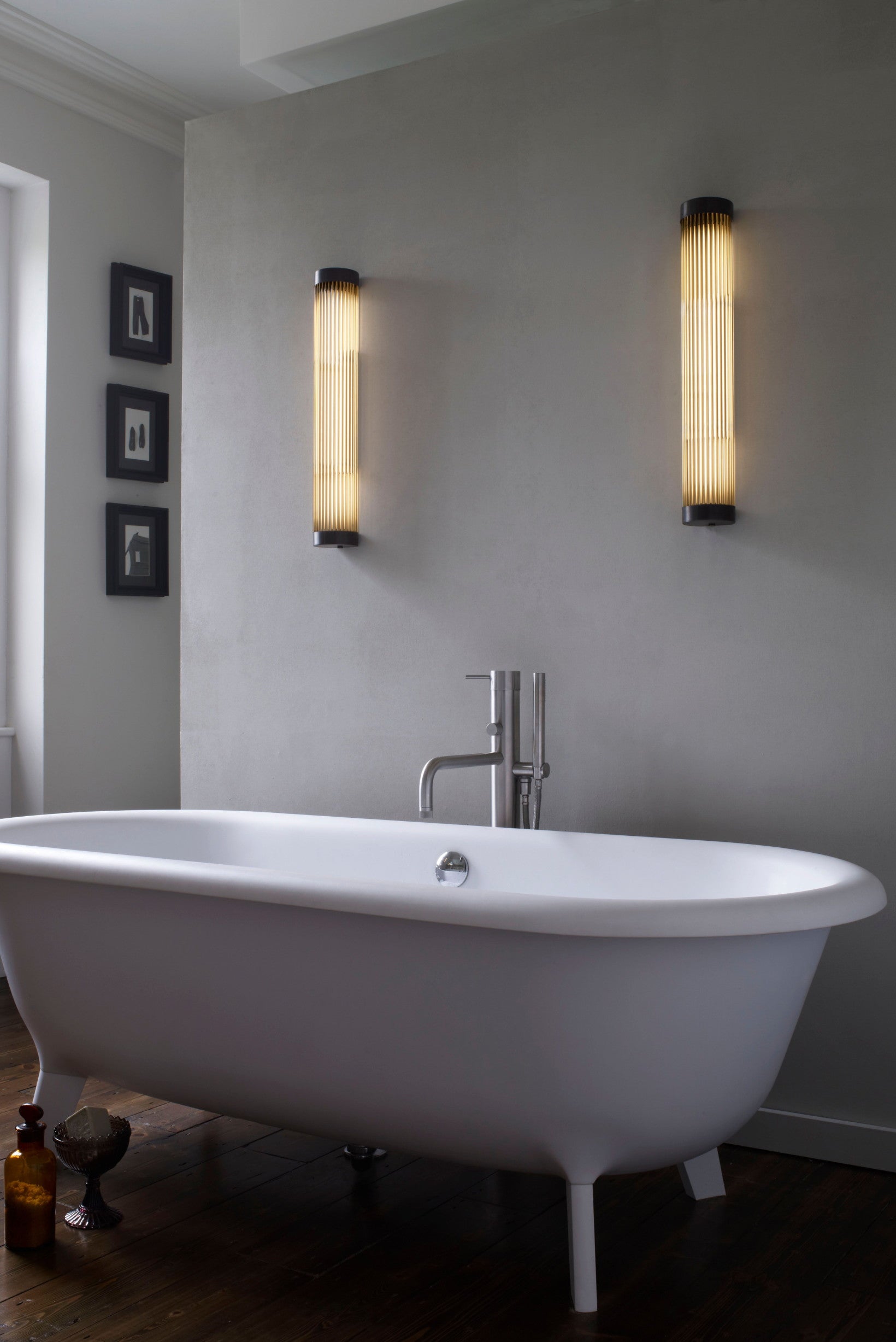 OBTC Lifestyle Image: Contemporary Interior with Narrow Pillar Light 60cm, Weathered Brass, Davey Lighting