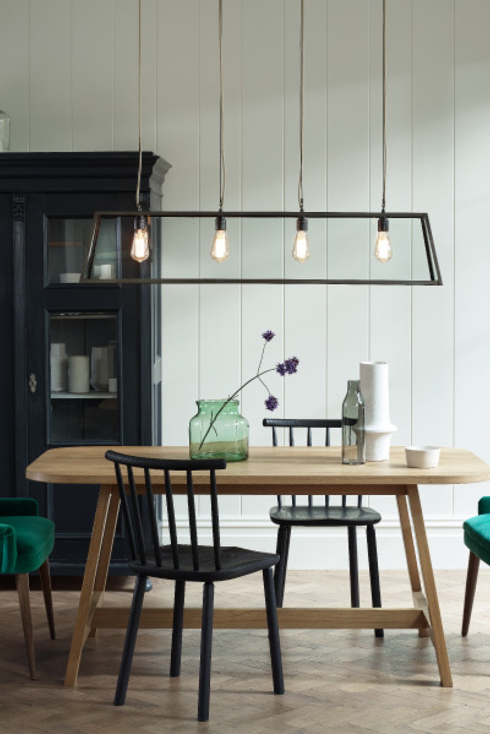 OBTC Lifestyle Image: Contemporary Interior with Diner 125 7632, Weathered Brass, Clear Glass, Davey Lighting