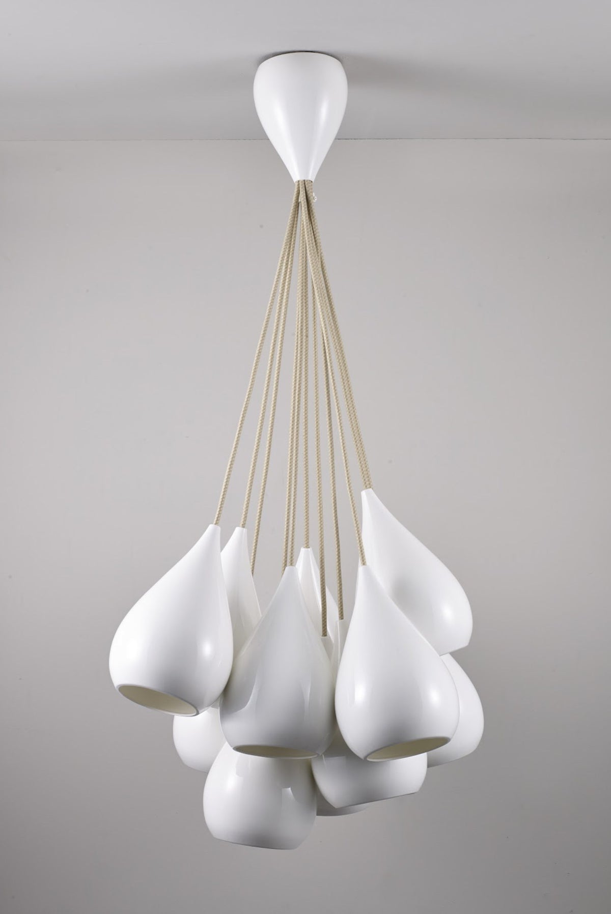 OBTC Product Image, Light Off: Drop One Grouping of Eleven Pendants, Natural White Gloss Range