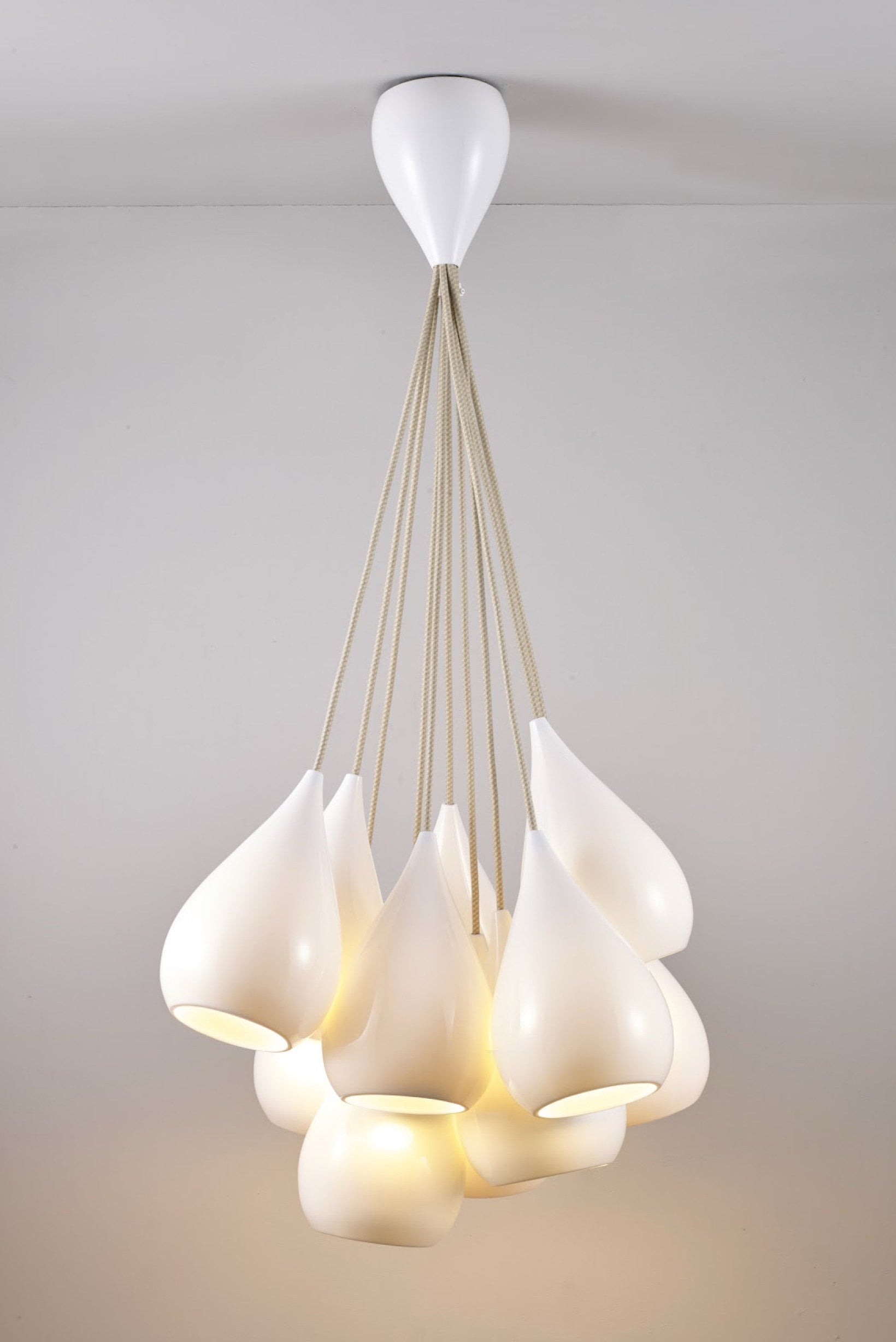 OBTC Product Image, Light On: Drop One Grouping of Eleven Pendants, Natural White Gloss Range