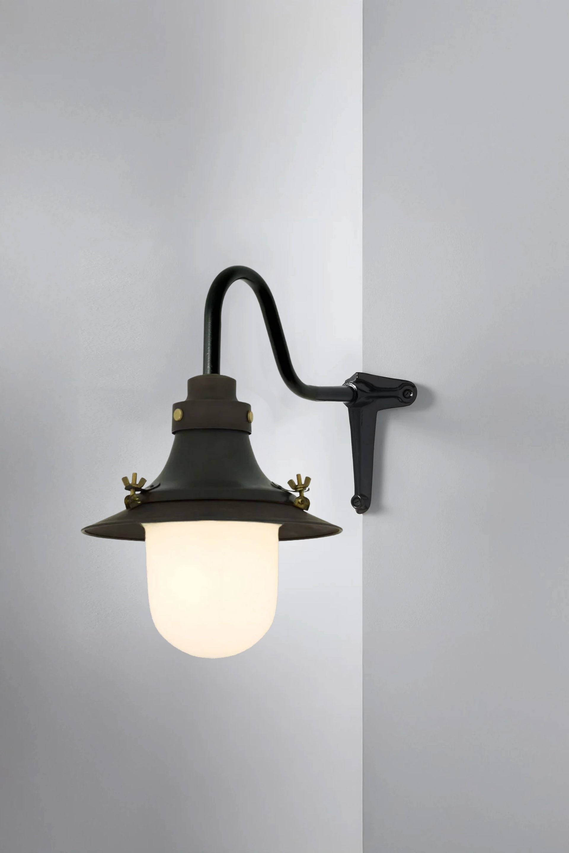 Ship's Small Decklight Wall Light - Weathered Copper / Opal / Corner