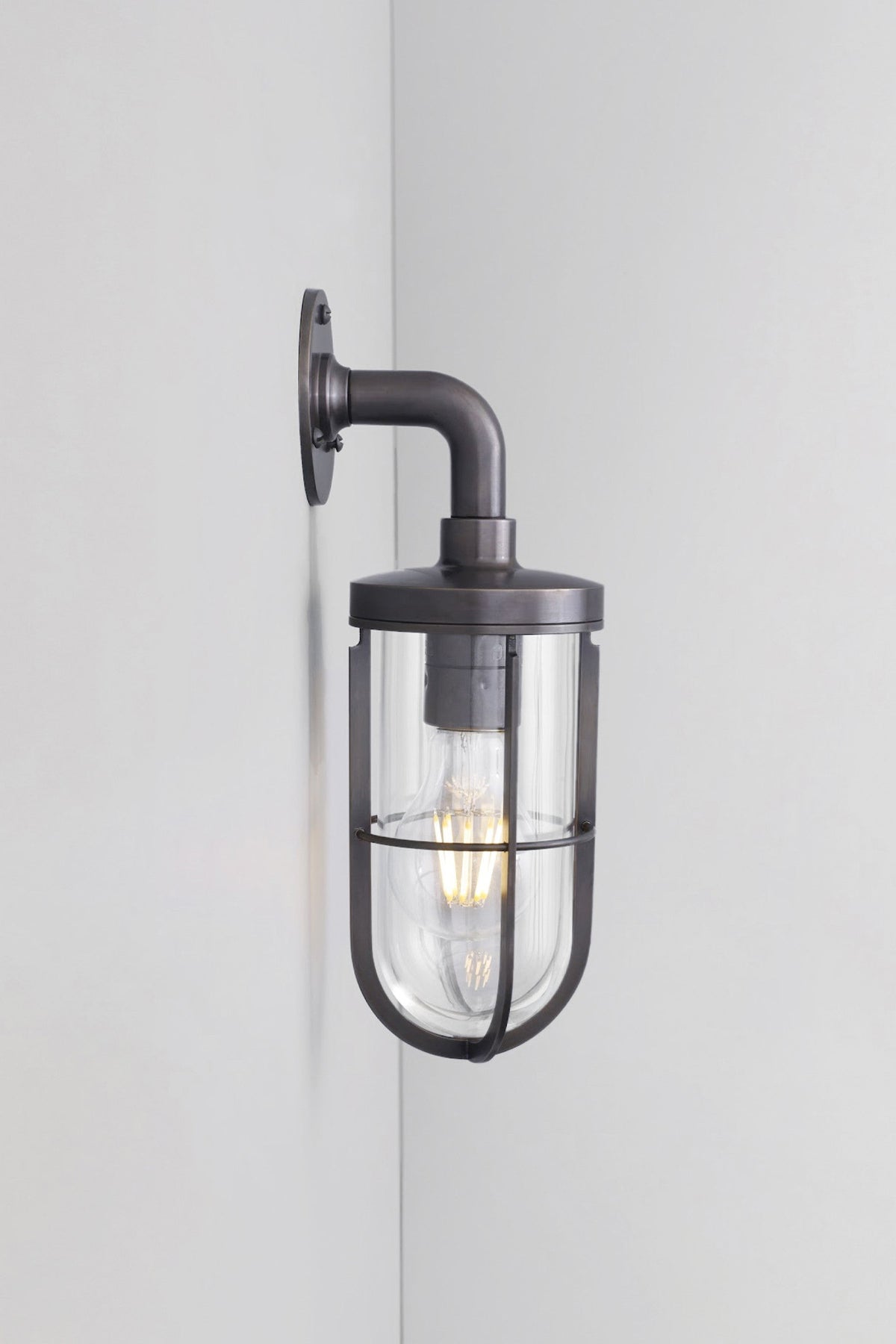 OBTC Product Image, Light On: Weatherproof Ship's Well Glass Light 7207, Weathered Brass, Clear Glass, Davey Lighting Range