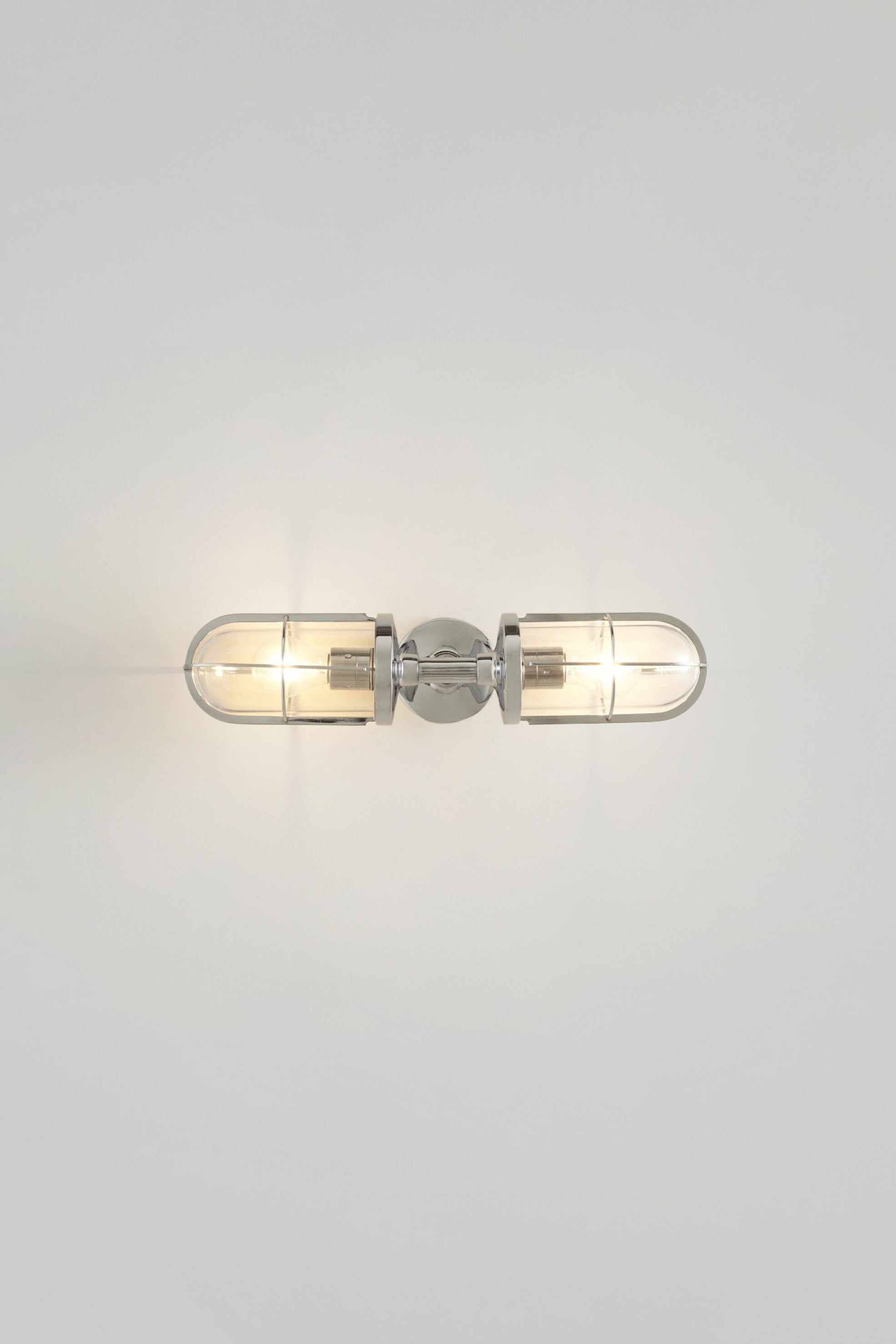 OBTC Product Image, Light On: Weatherproof Ship's Double Well Glass 7208, Chrome Plated, Clear Glass, Davey Lighting Range