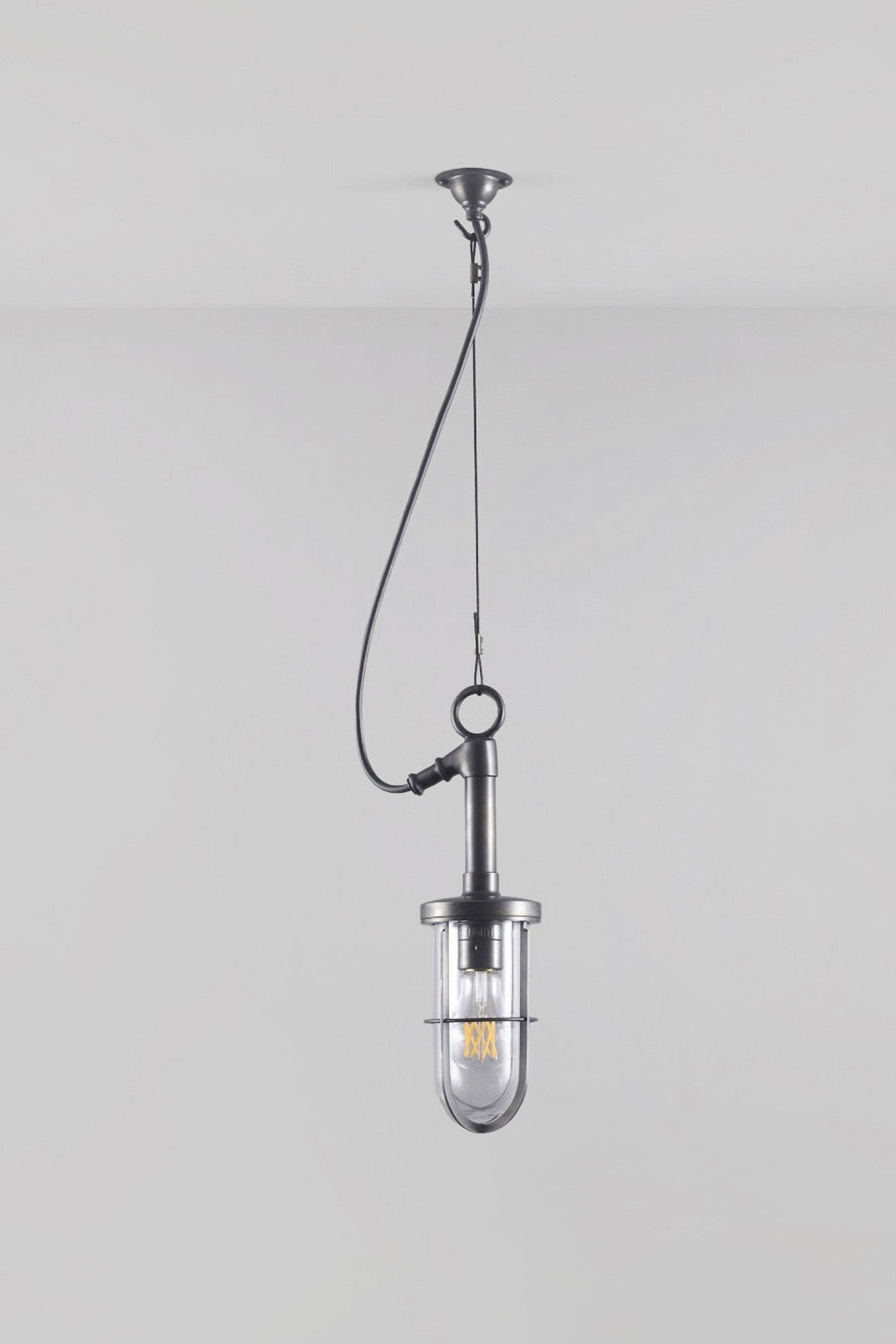 OBTC Product Image, Light Off: Ship's Well Glass Pendant 7524, Weathered Brass, Clear Glass, Davey Lighting Range