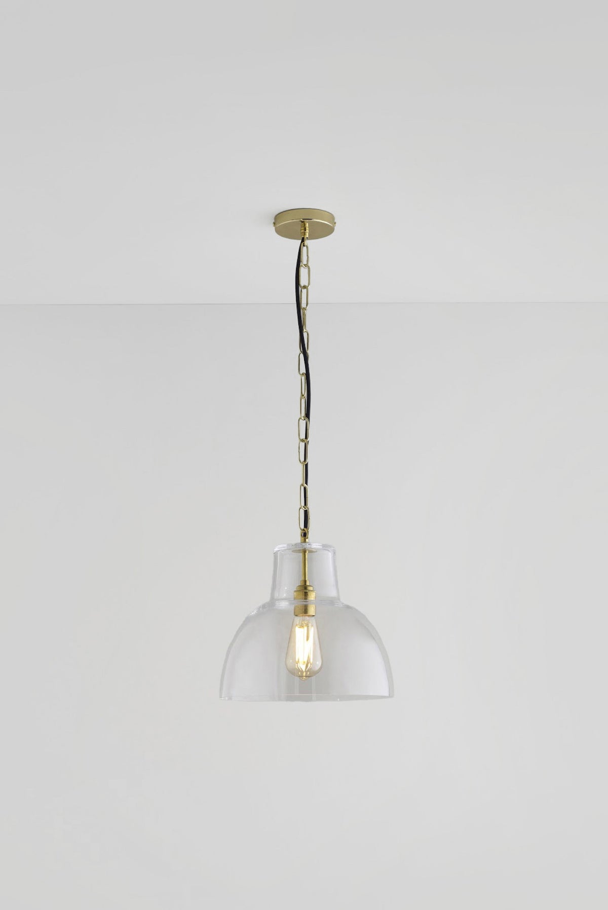 OBTC Product Image, Light On: Glass York Pendant Size 2, Brass, Clear Glass, Davey Lighting Range