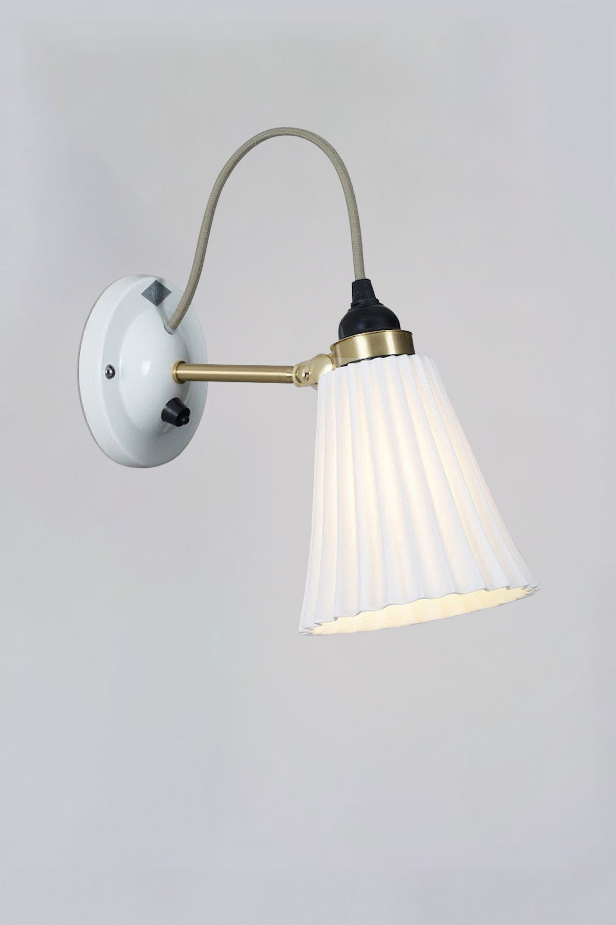OBTC Product Image, Light On: Hector Pleat Medium Wall Light, Natural White & Satin Brass