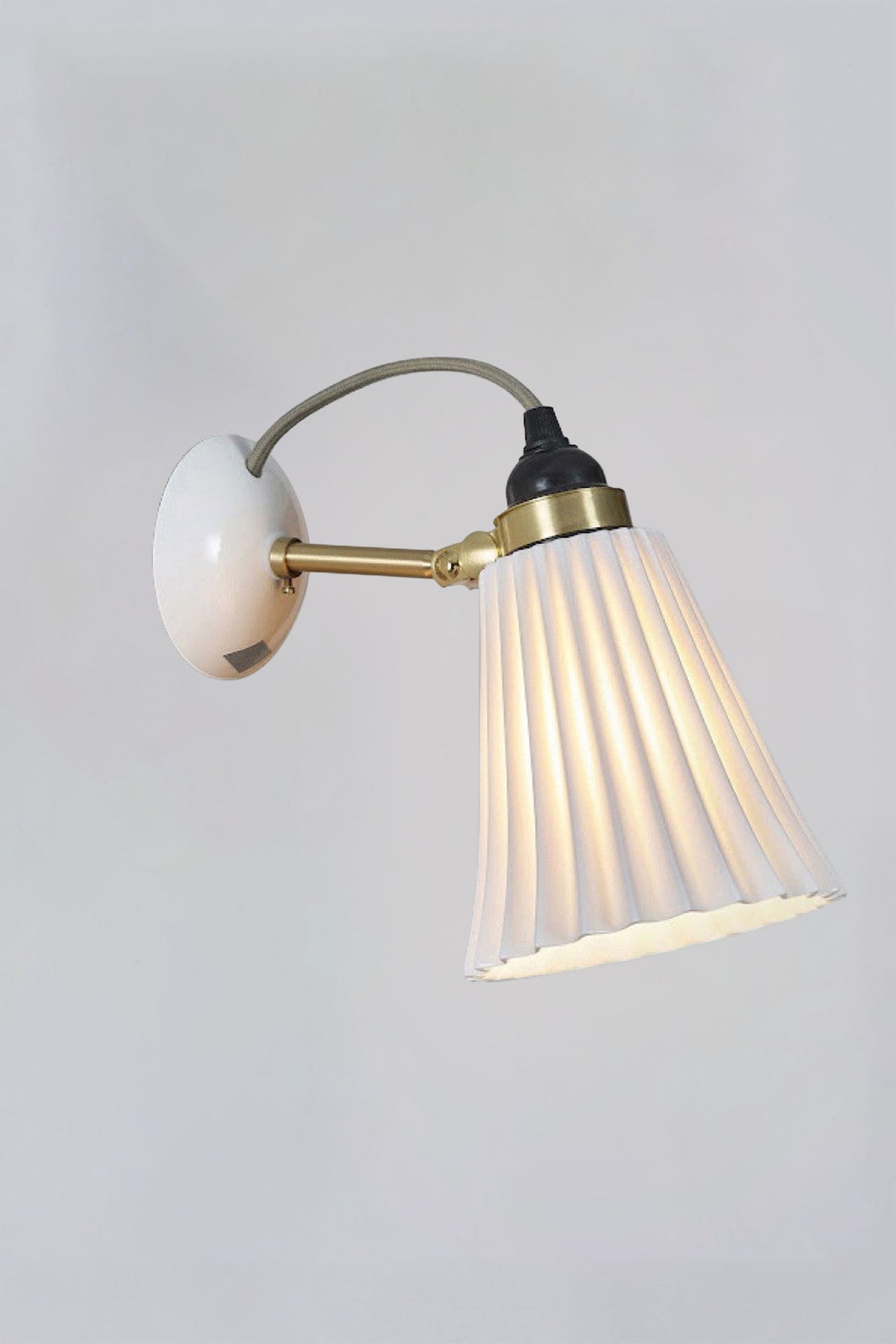 OBTC Product Image, Light On: Hector Pleat Medium Wall Light, Natural White & Satin Brass