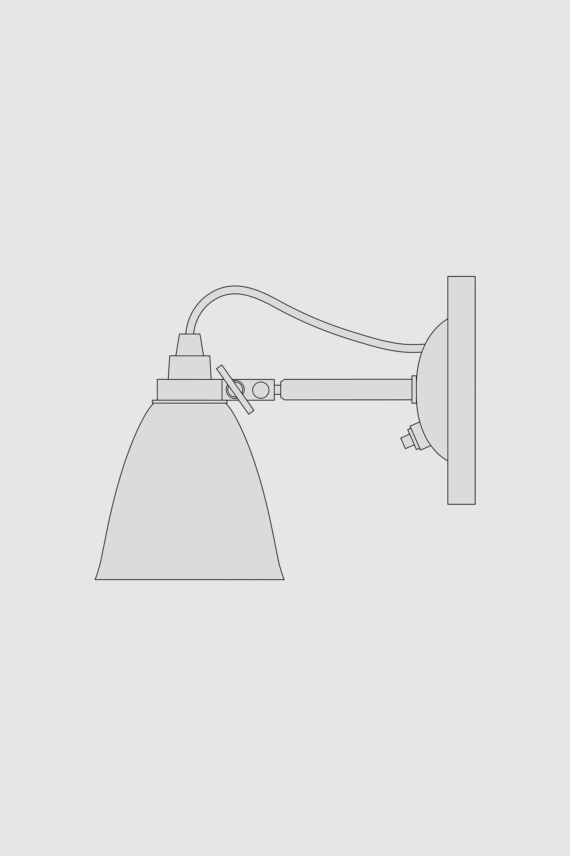 Line drawing of a wall-mounted lamp on a light gray background