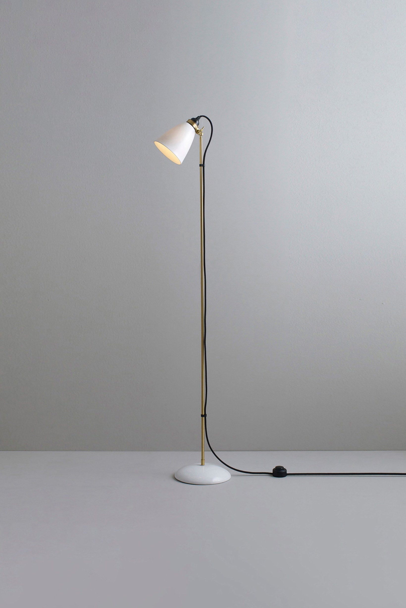 OBTC Product Image, Light On: Hector 30 Floor Light, Natural White & Satin Brass Range