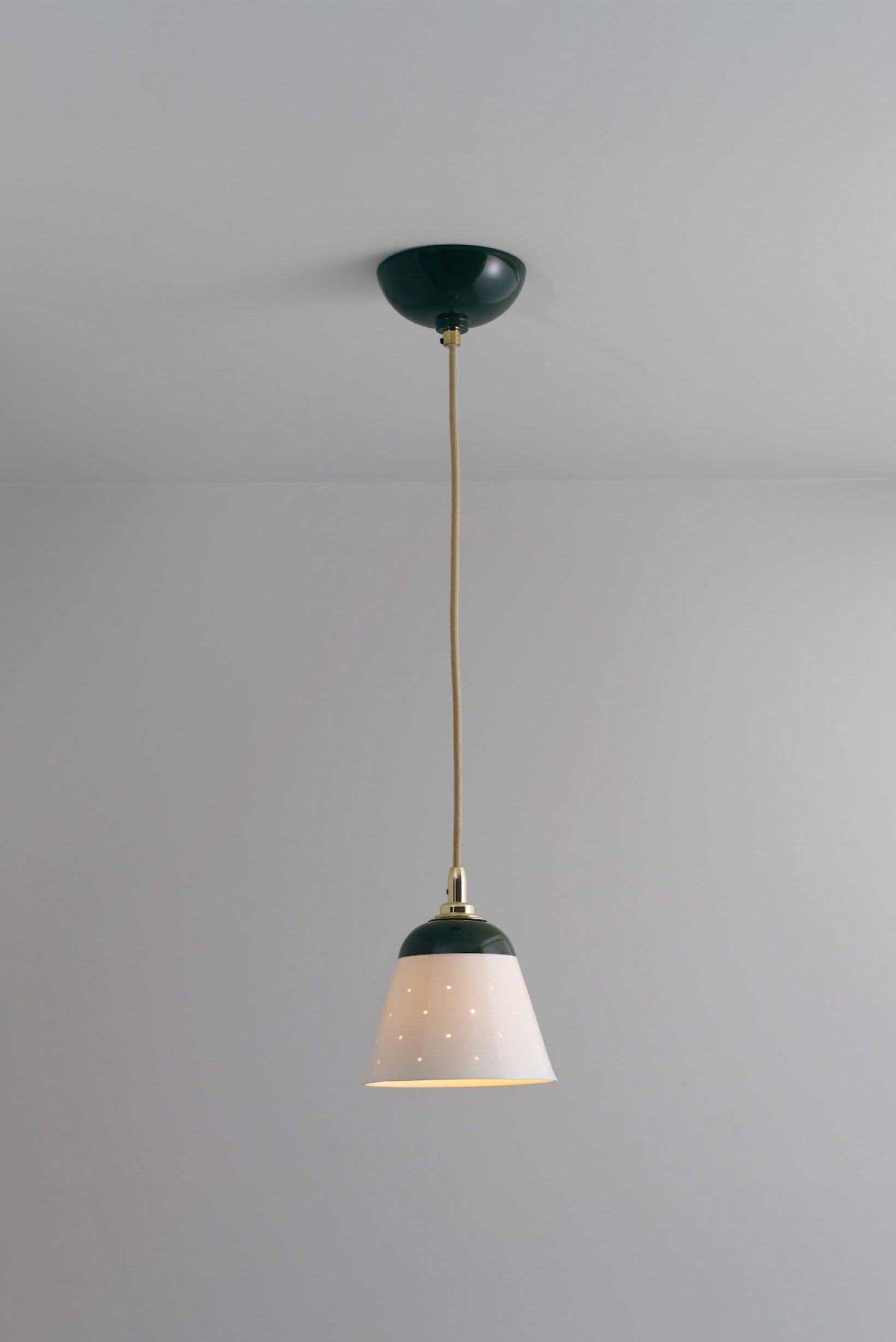 OBTC Product Image, Light On: Alma Pendant Light, Seaweed & Satin Brass Range