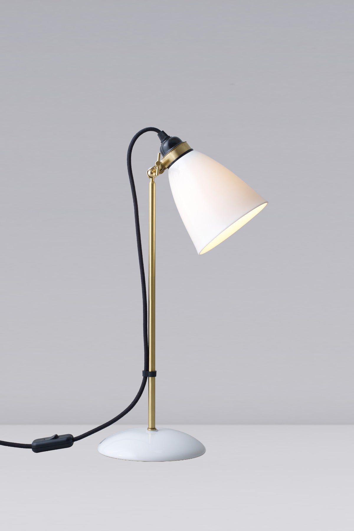 OBTC Product Image, Light On: Hector 30 Table Light, Natural White & Satin Brass Range