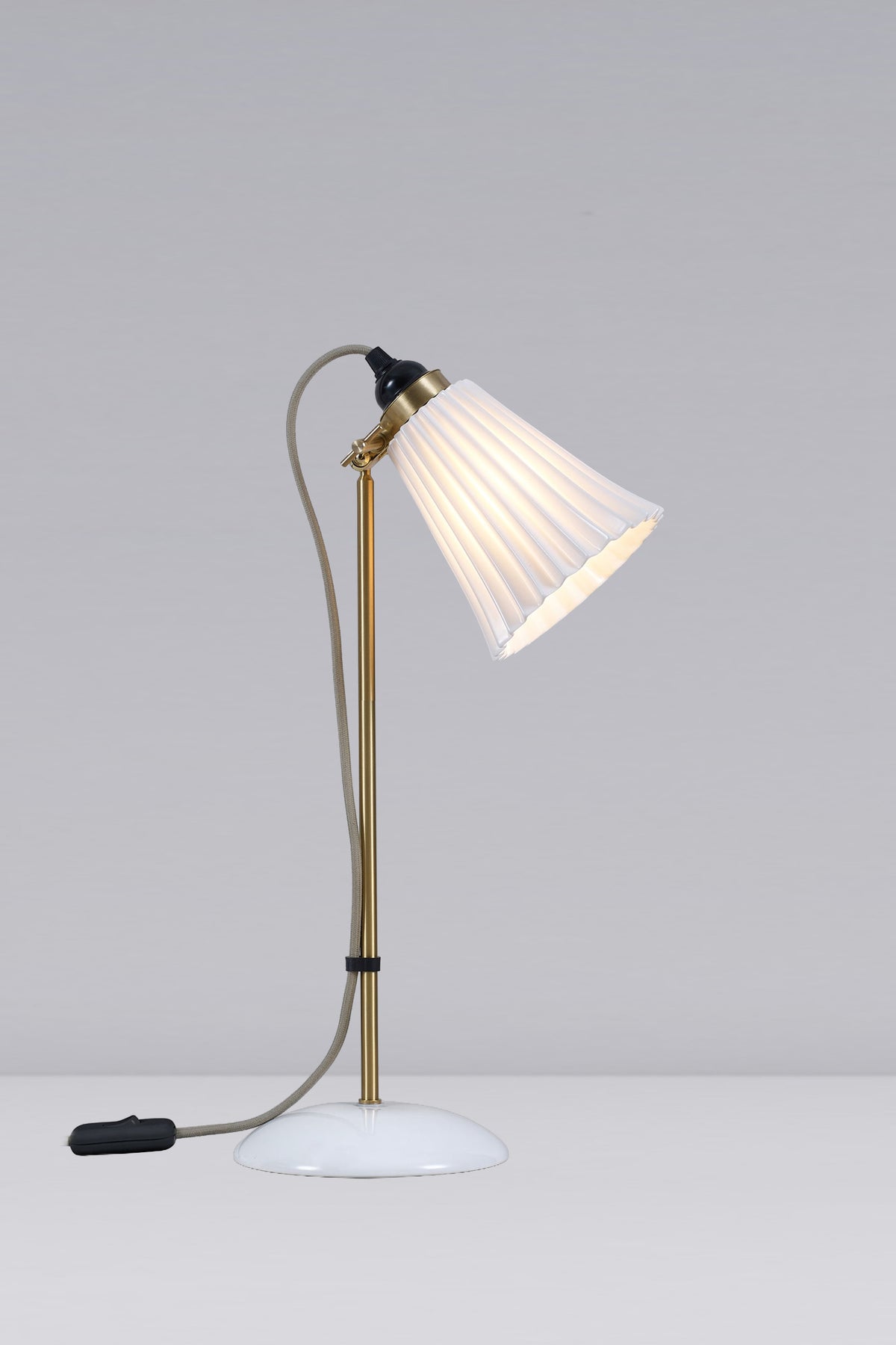 OBTC Product Image, Light On: Hector Pleat Medium Table Light, Natural White & Satin Brass
