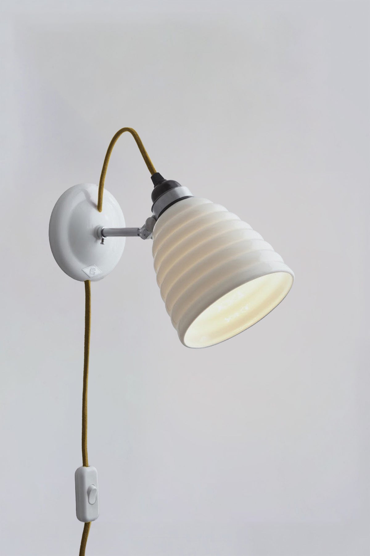 OBTC Product Image, Light On: Hector Bibendum Wall Light Plug, switch & cable, Yellow Cable Range