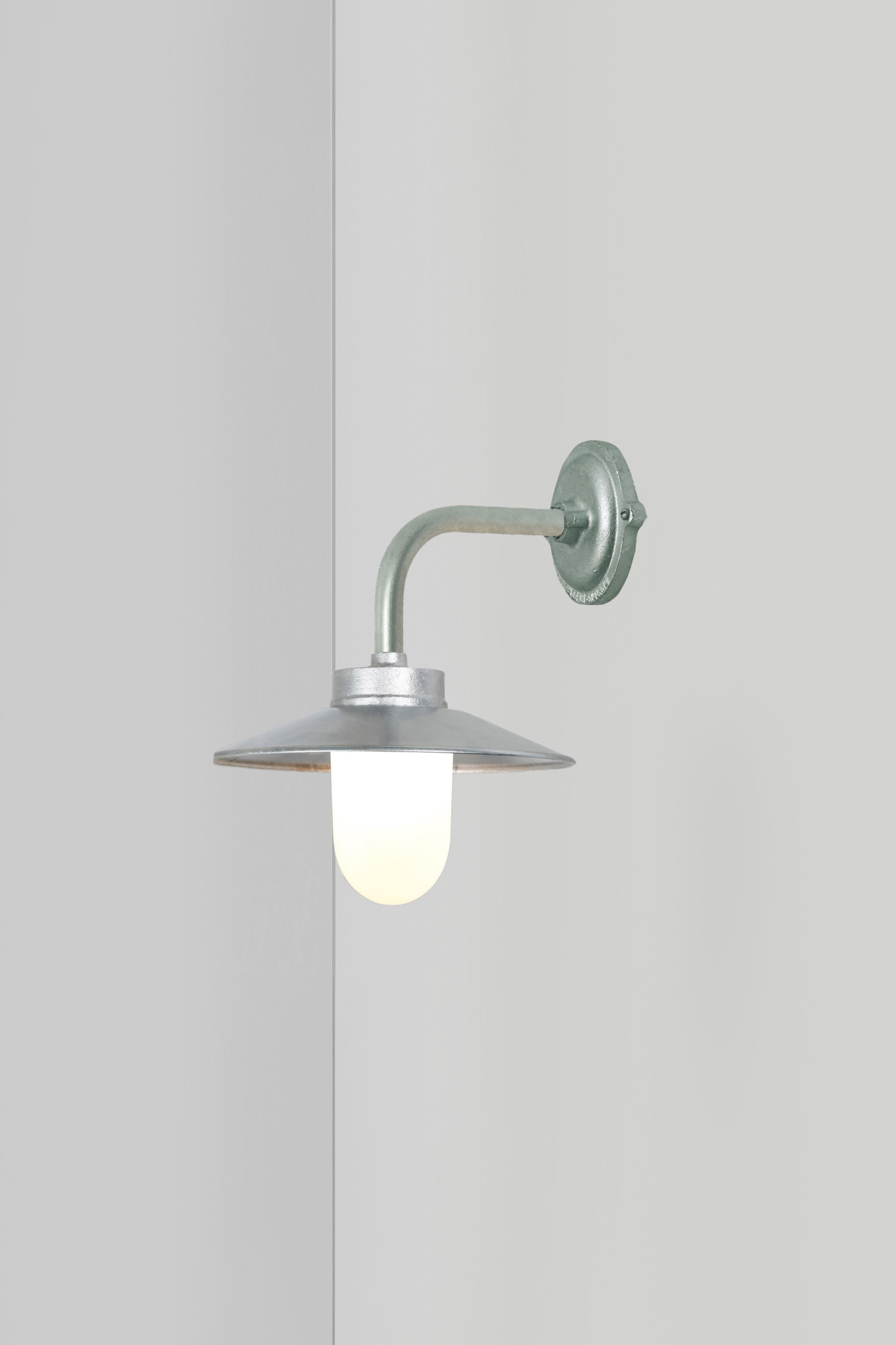 OBTC Product Image: Switched On Exterior Bracket Light in Right Angle and Round 7680 in Galvanised Silver in Frosted Glass by Davey Lighting