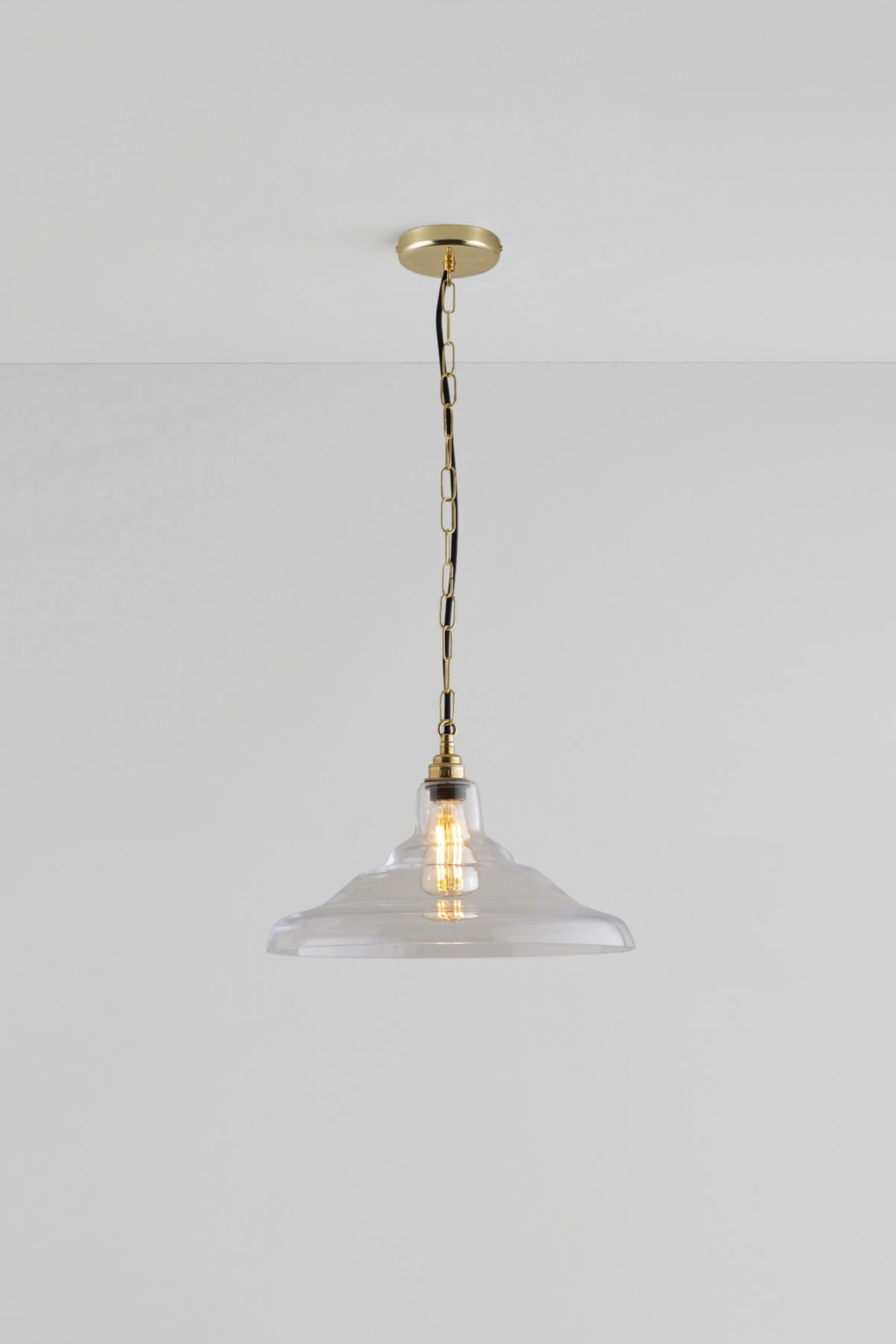 OBTC Product Image: Switched On Glass School Pendant Light Size 2 in Brass and Clear Glass by Davey Lighting