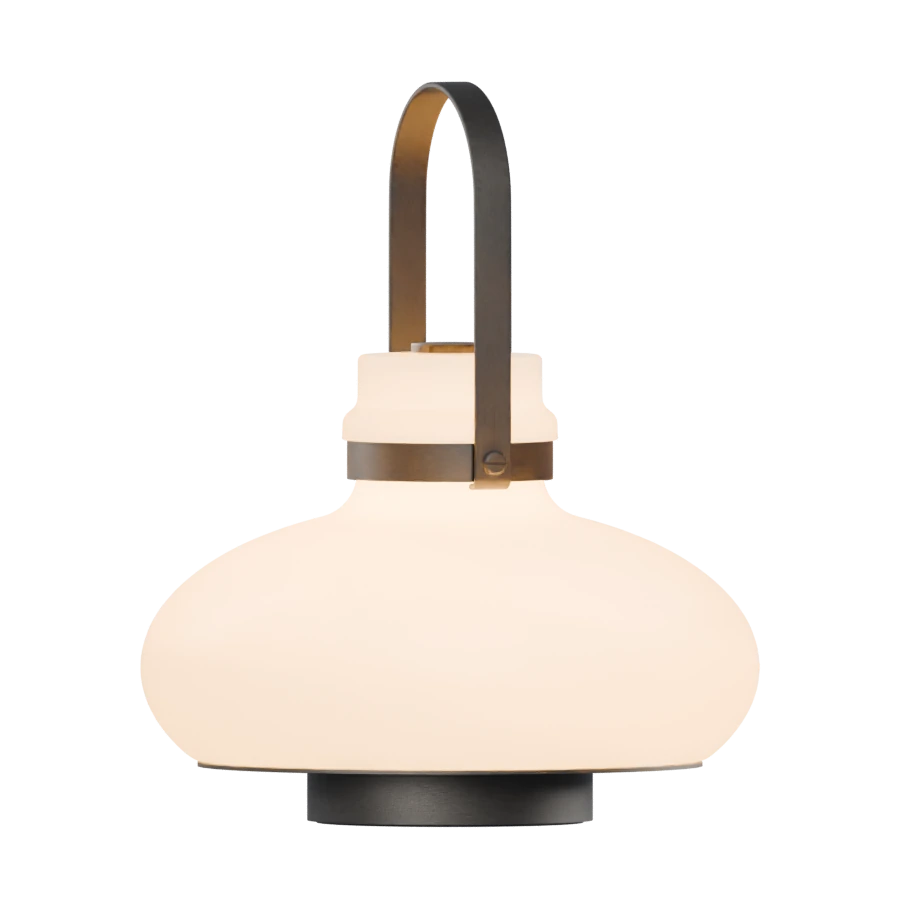 Magnus Portable Light in Black Bronze with an illuminated opal glass shade